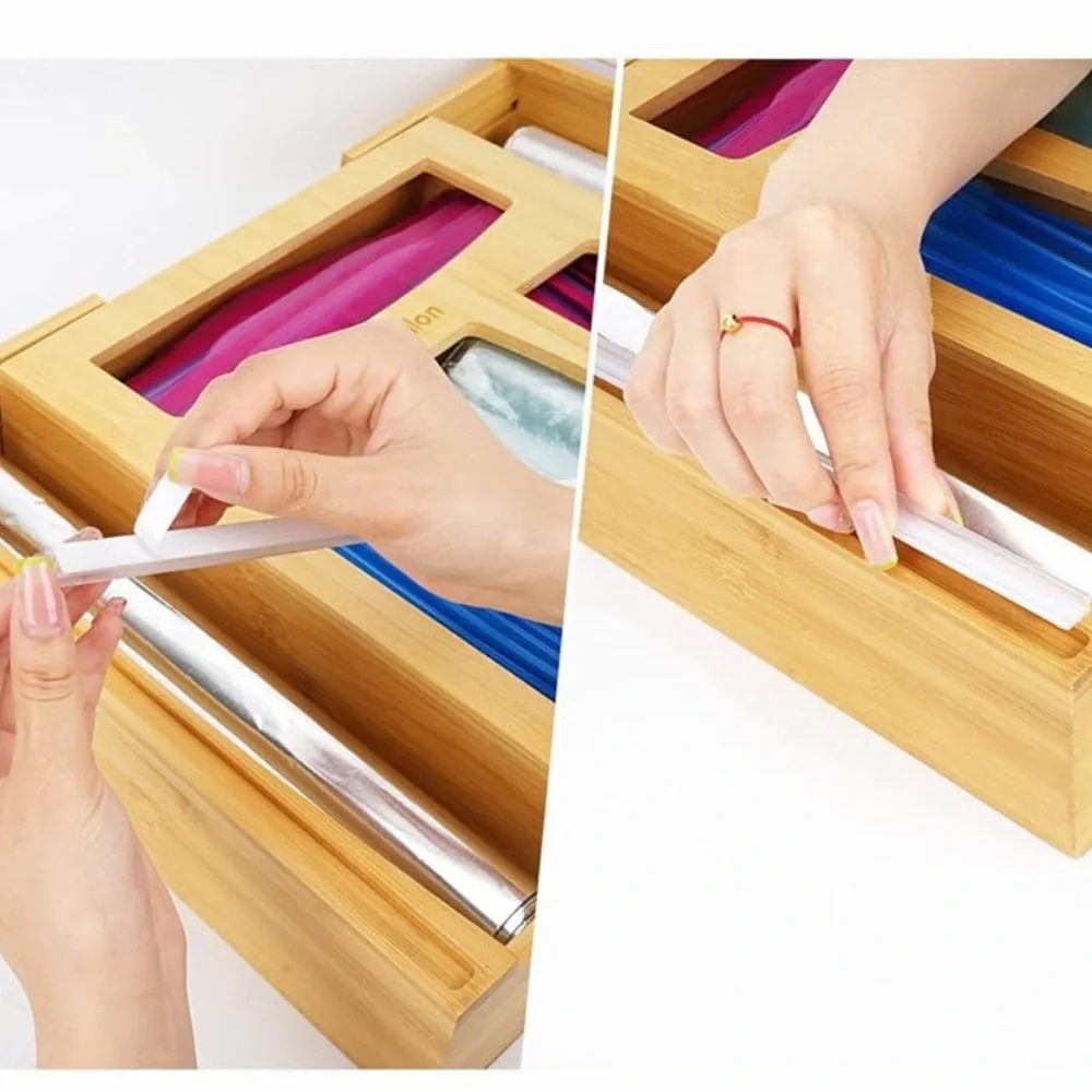 WOOD DRAWER EXPANDABLE ZIPLOC BAG STORAGE ORGANIZER